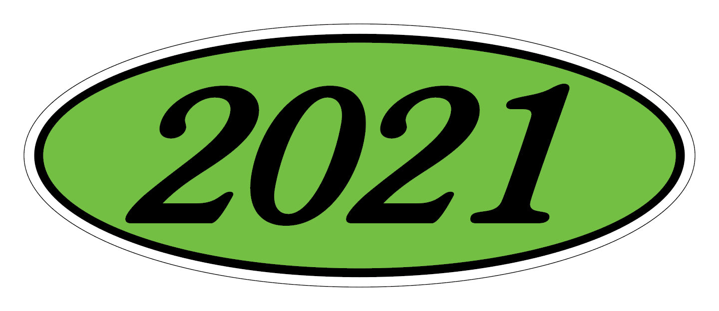 Oval Year Window Sticker - 2021 BLACK on GREEN - Qty. 12