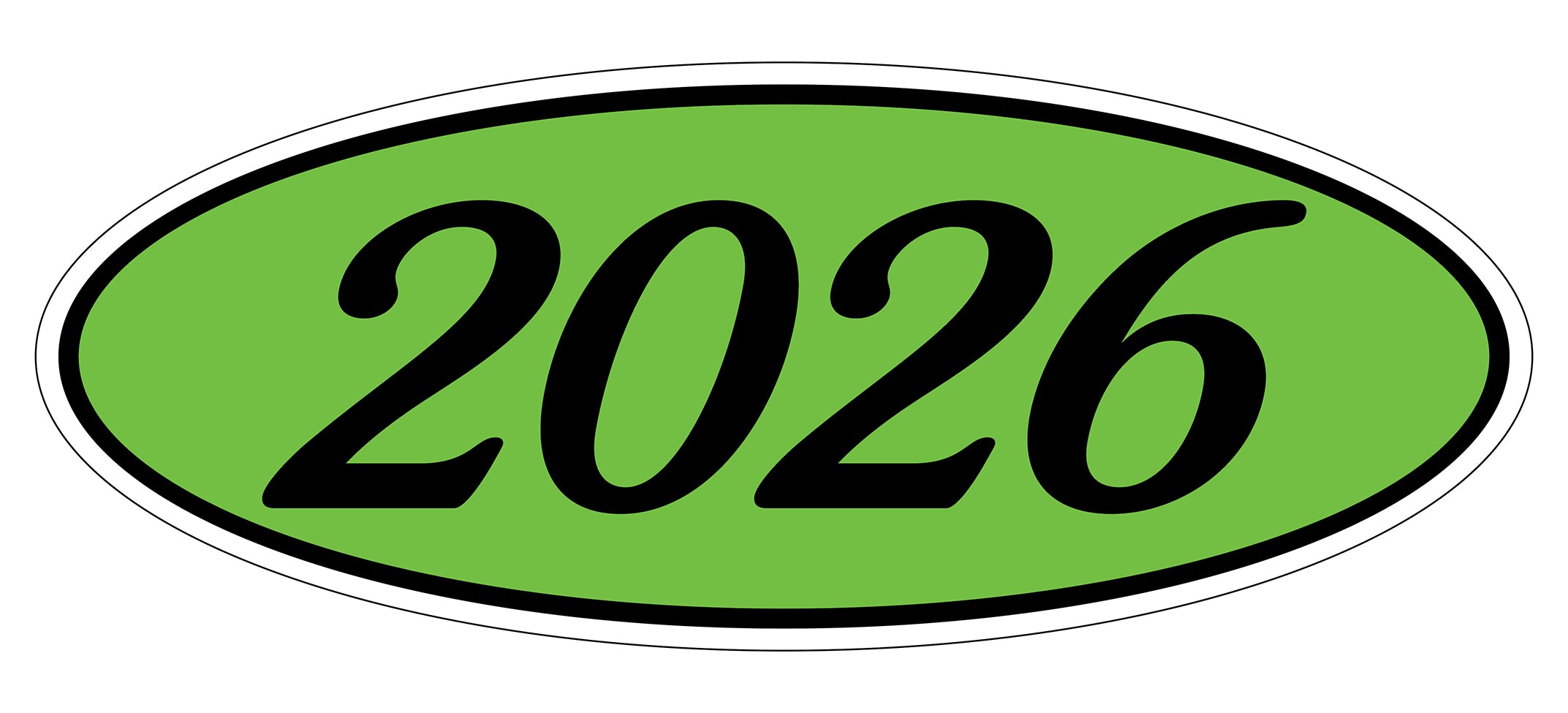 Oval Year Window Sticker - 2026 BLACK on GREEN - Qty. 12