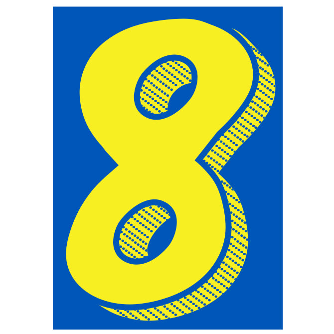 Window Sticker - 7 1/2" Blue/Yellow #8 - Qty. 12
