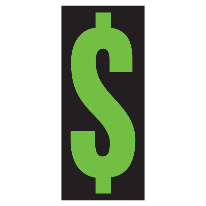 Window Sticker - 5-1/2" Fluor. Green/Black $ - Qty. 12