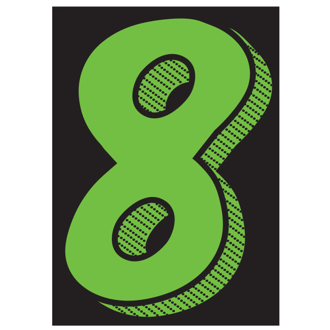 Window Sticker - 7 1/2" Fluor. Green/Black #8 - Qty. 12