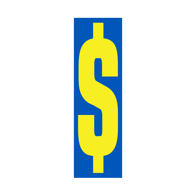 Window Sticker - 9 1/2" Blue/Yellow '$' - Qty. 12