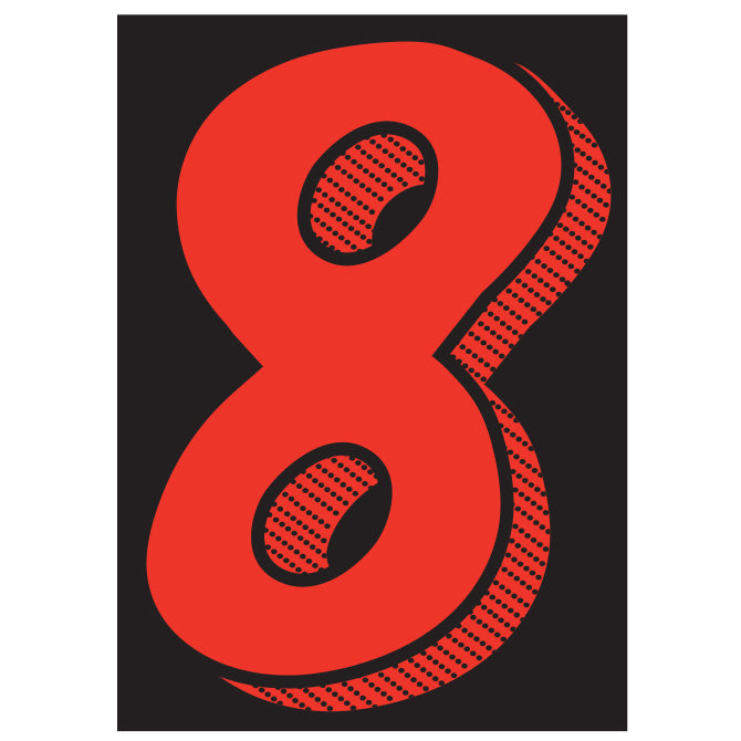 Window Sticker - 7 1/2" Red/Black #8 - Qty. 12