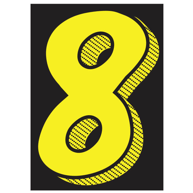 Window Sticker - 7 1/2" Yellow/Black #8 - Qty. 12