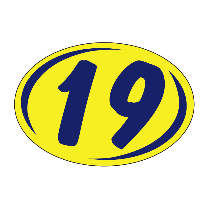 Window Sticker - Rounds - Blue on Yellow - 2019 - Qty. 12