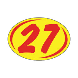 Window Sticker - Rounds - Red on Yellow - 2027 - Qty. 12 | Small Oval Years