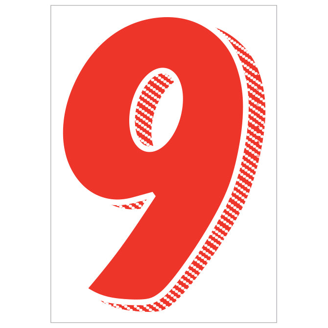 Window Sticker - 7 1/2" Red/White #9 - Qty. 12