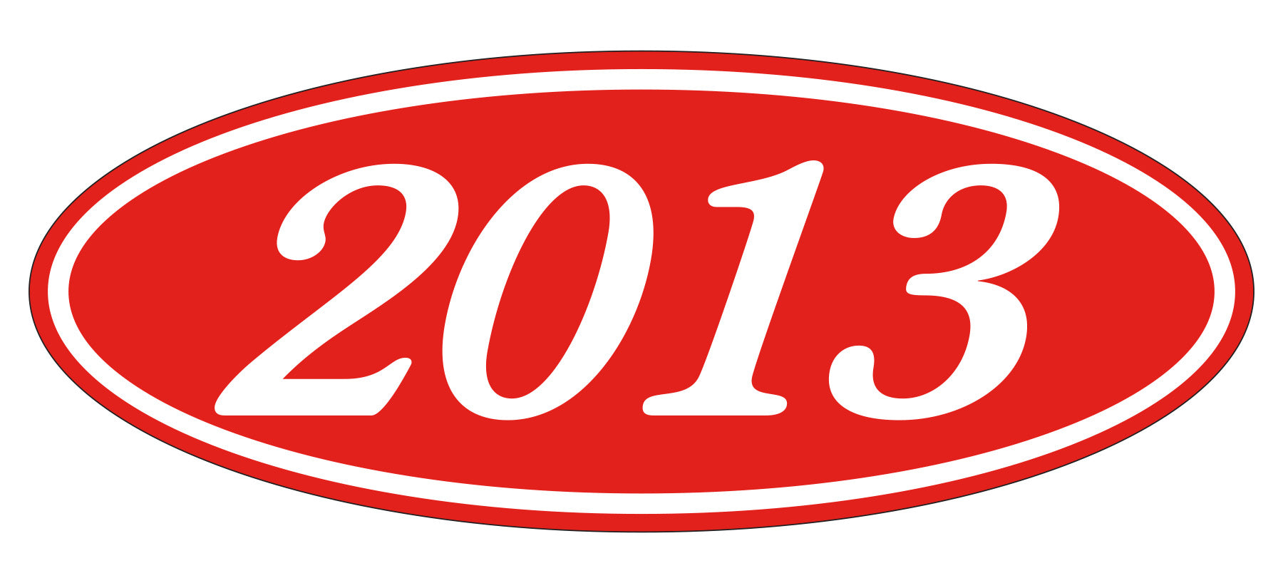 Oval Year Window Sticker - 2013 WHITE on RED - Qty. 12