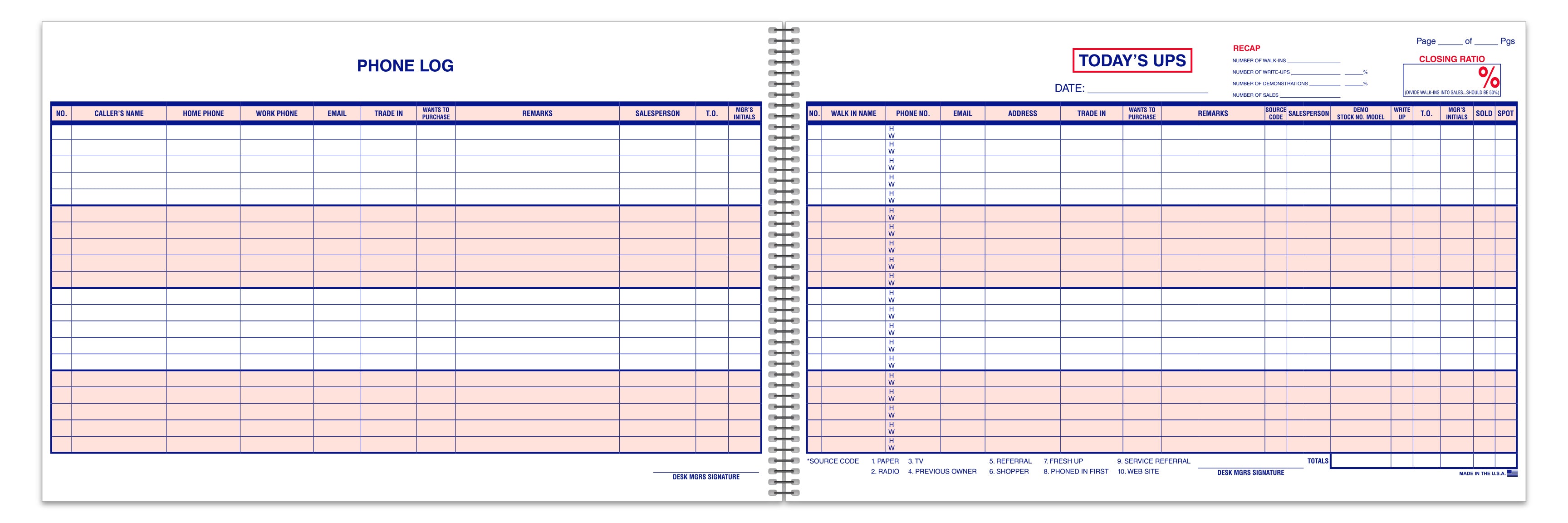 UPS Log Book - 50 Sheets - 11" x 17" -  Qty. 1