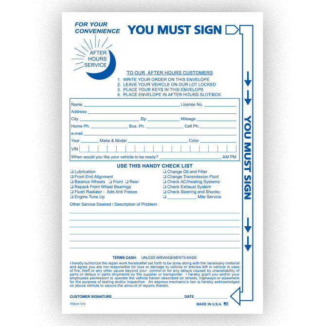 After Hours Envelope, Standard  - NDE-STD - Qty. 100