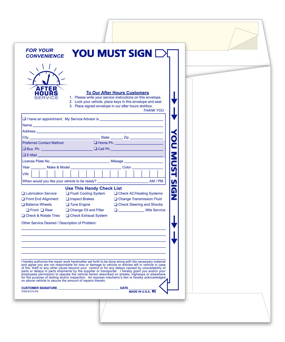 After Hours Envelope, Standard  - NDE-STD - Self Seal Qty. 500