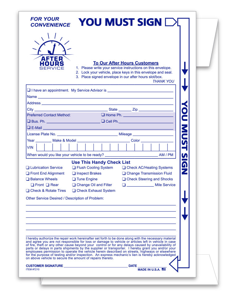 After Hours Envelope, Standard  - NDE-STD - Qty. 500
