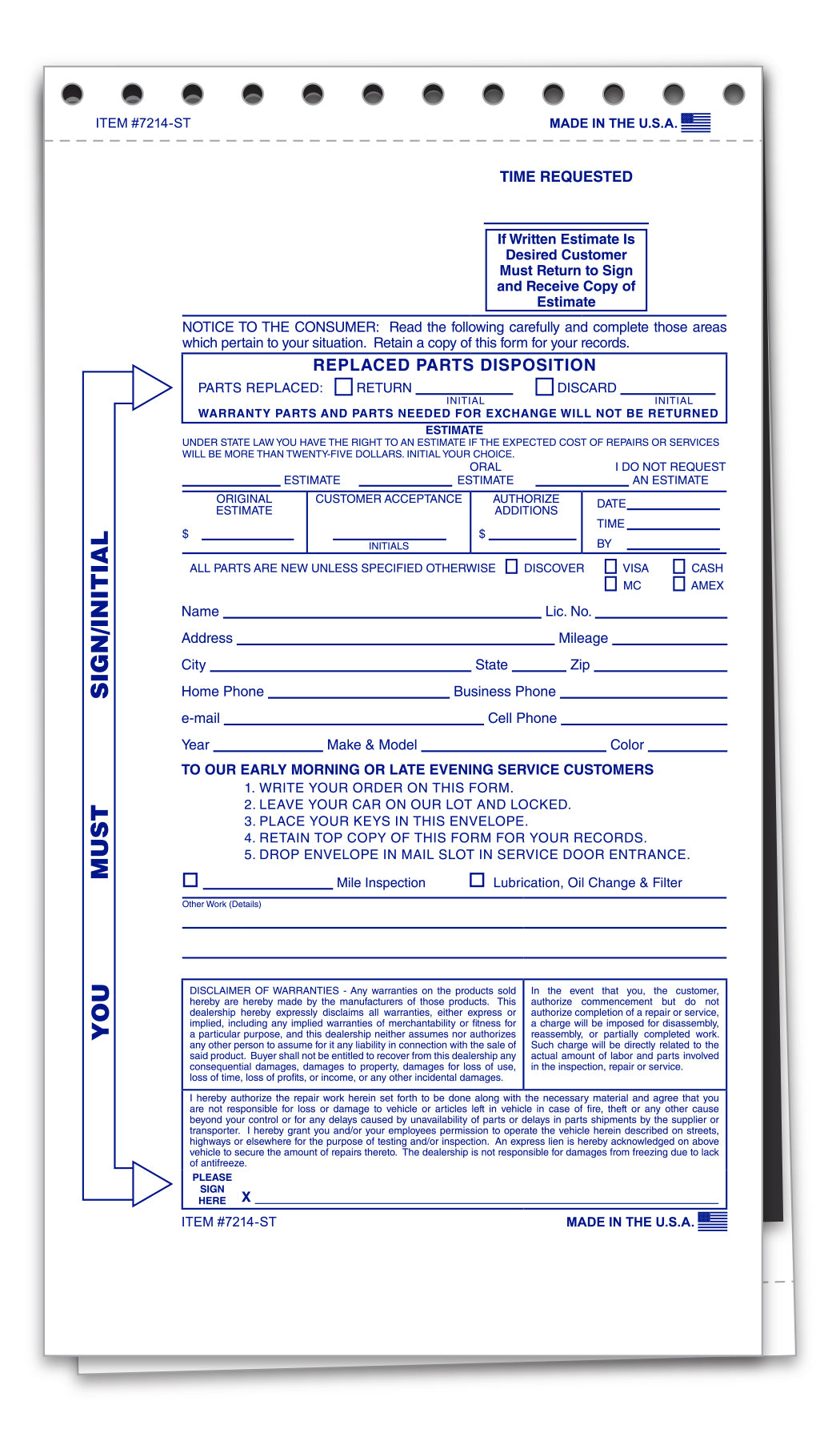 2 Part After Hours Envelope (State) - AHE-2 PART - Qty. 500