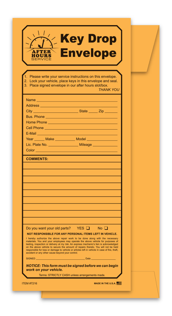 Key Drop Envelope, Key Drop Kraft - NO Checklist - -Qty. 500