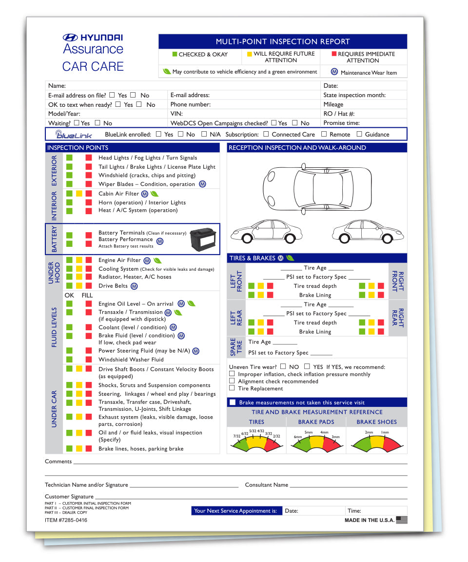 Hyundai Multi-Point Vehicle Checkup-3 Part-Qty. 250