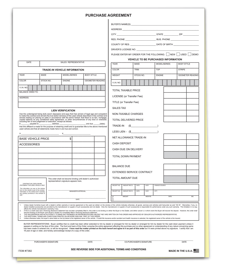 Purchase Agreement - 2 Part - Qty. 100
