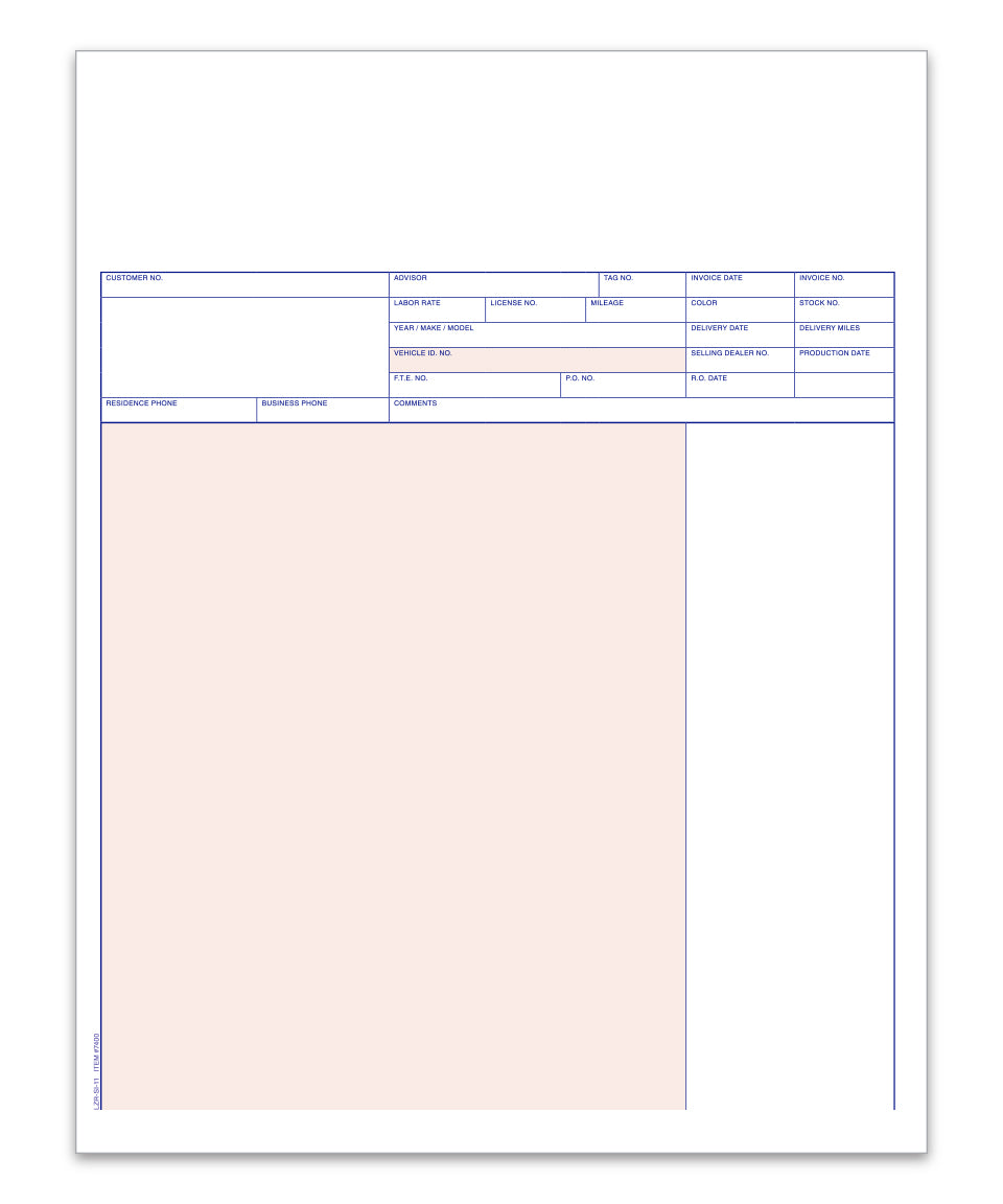 Laser Service Invoices - LZR-SI-11- 20# - Qty. 250