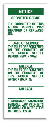 Odometer Repair Labels - ORL - Green Print - 1.5" x 4" - Qty. 25