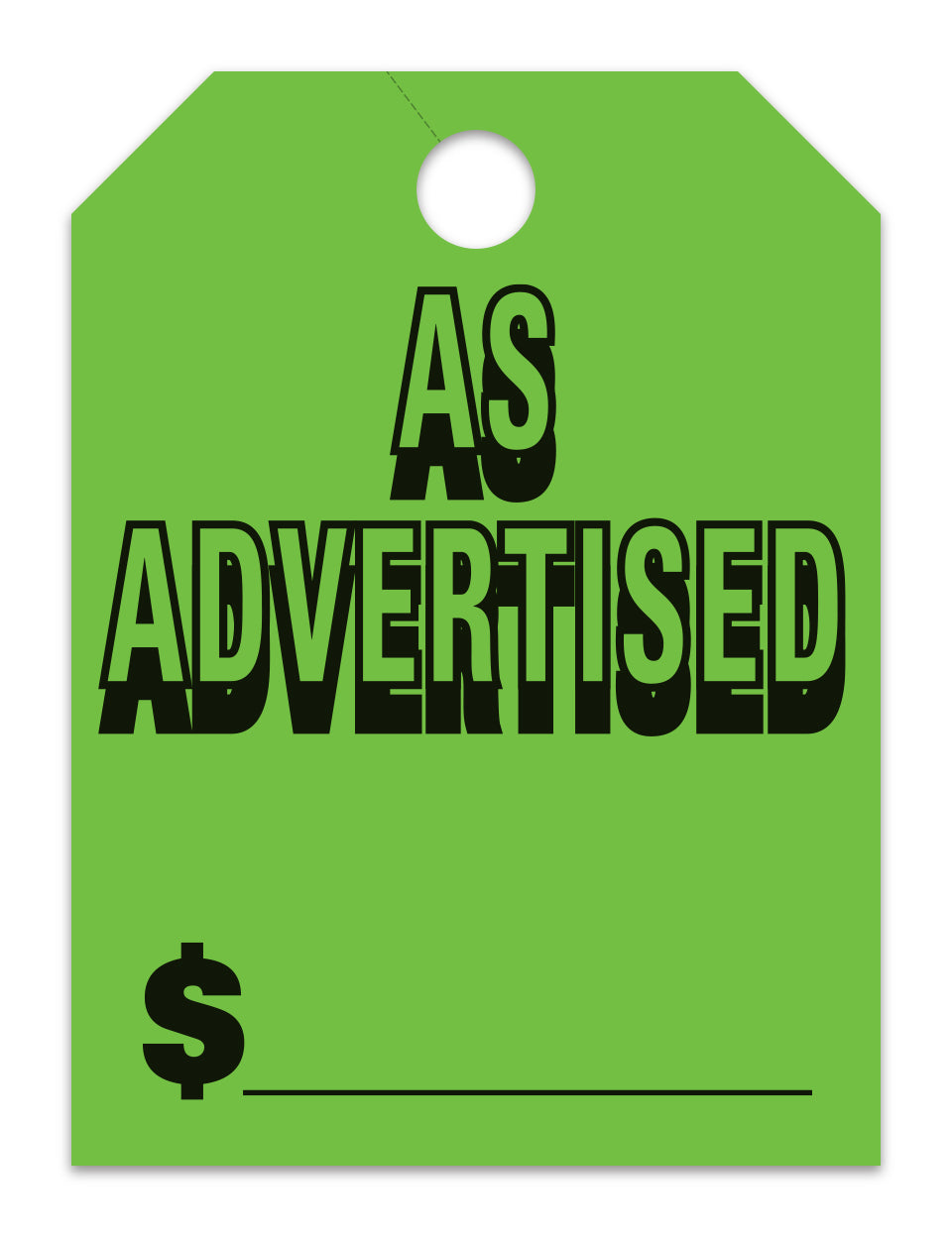 Hang Tags - As Advertised -  Large, Green - Qty. 50