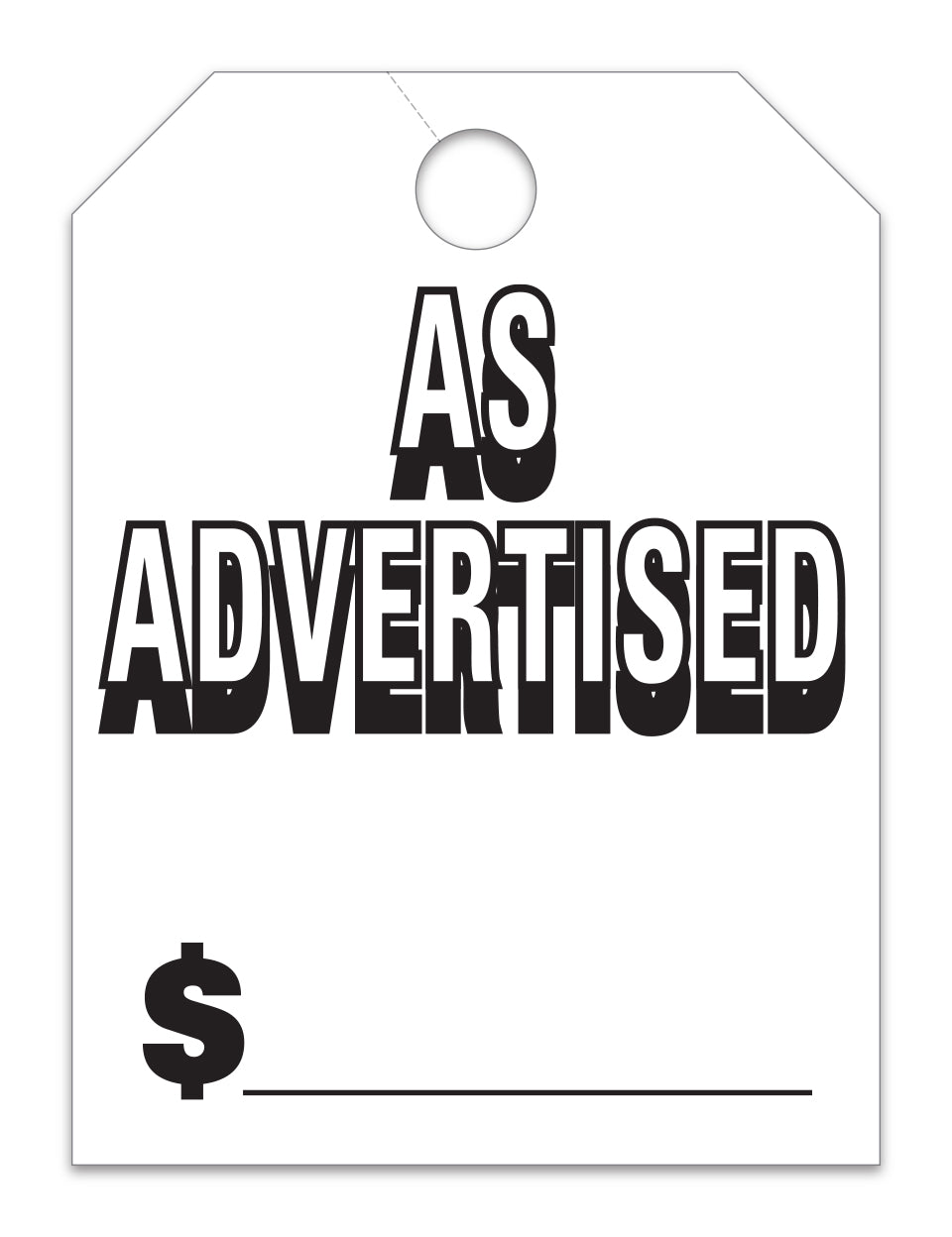 Hang Tags - As Advertised -  Large, White - Qty. 50