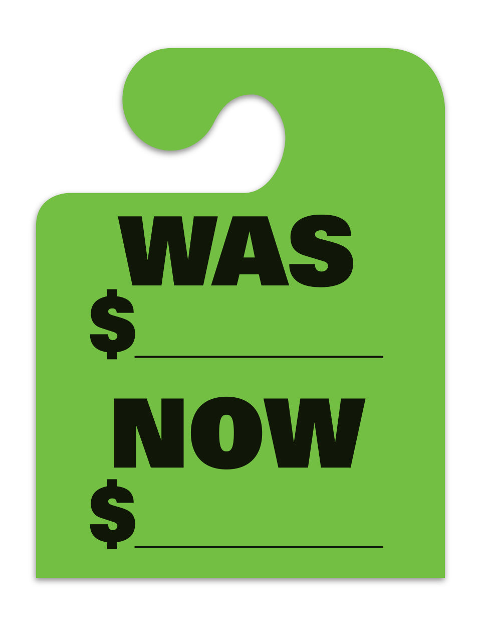 J-Hook Hang Tags - Was Now - Large, Green - Qty. 50