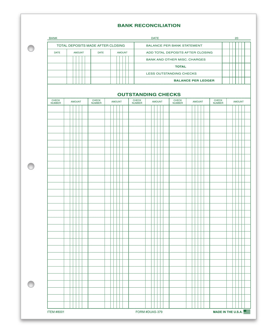 Bank Reconciliation Form - DUAS-379 - Qty. 25