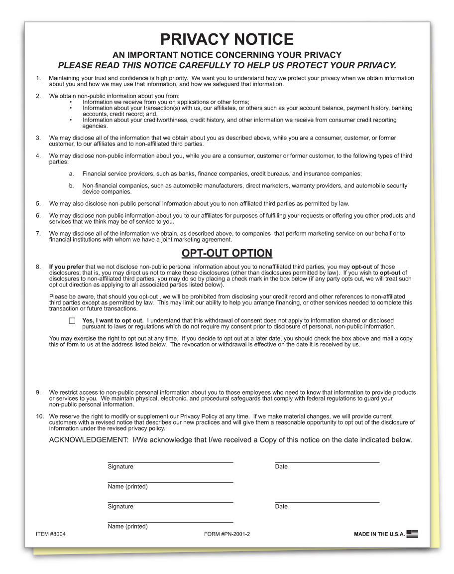 Privacy Notice - PN-2001-2 - Qty. 100
