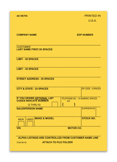 Vehicle Deal Label - AA-168P/A - Gen. Perm. Adhesive - 1 Part - Qty. 100
