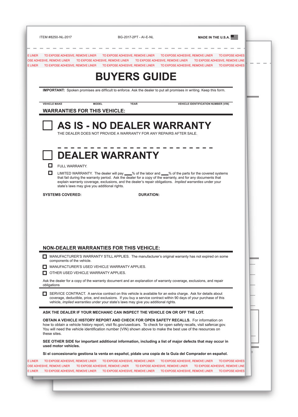 Buyers Guide - BG-2017-2PT - AI-E-NL - As Is - 2 Part - No Lines - Qty. 100