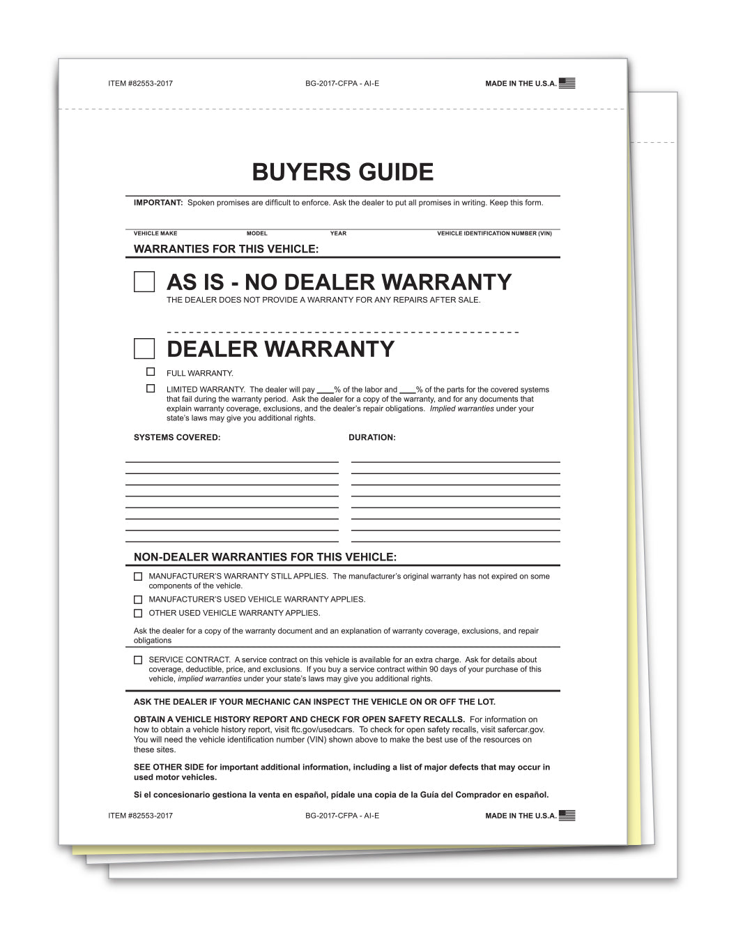 Interior Buyers Guide - BG-2017- As Is - 3 Part, Paper/PA - Qty. 100