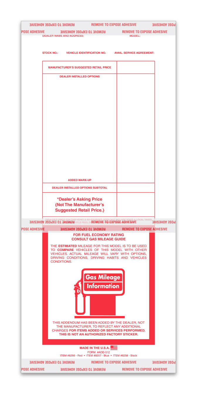 Addendum Sticker - ADD-512 - RED - Qty. 100