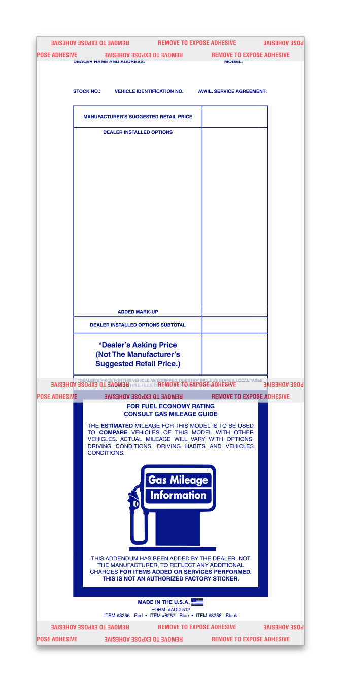 Addendum Sticker - ADD-512 BLUE - Qty. 100
