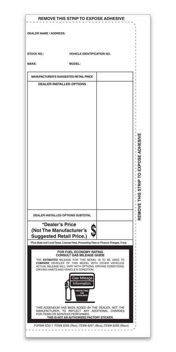Addendum Sticker - ADD-1 - BLACK - Perm. Adhesive - Qty. 100