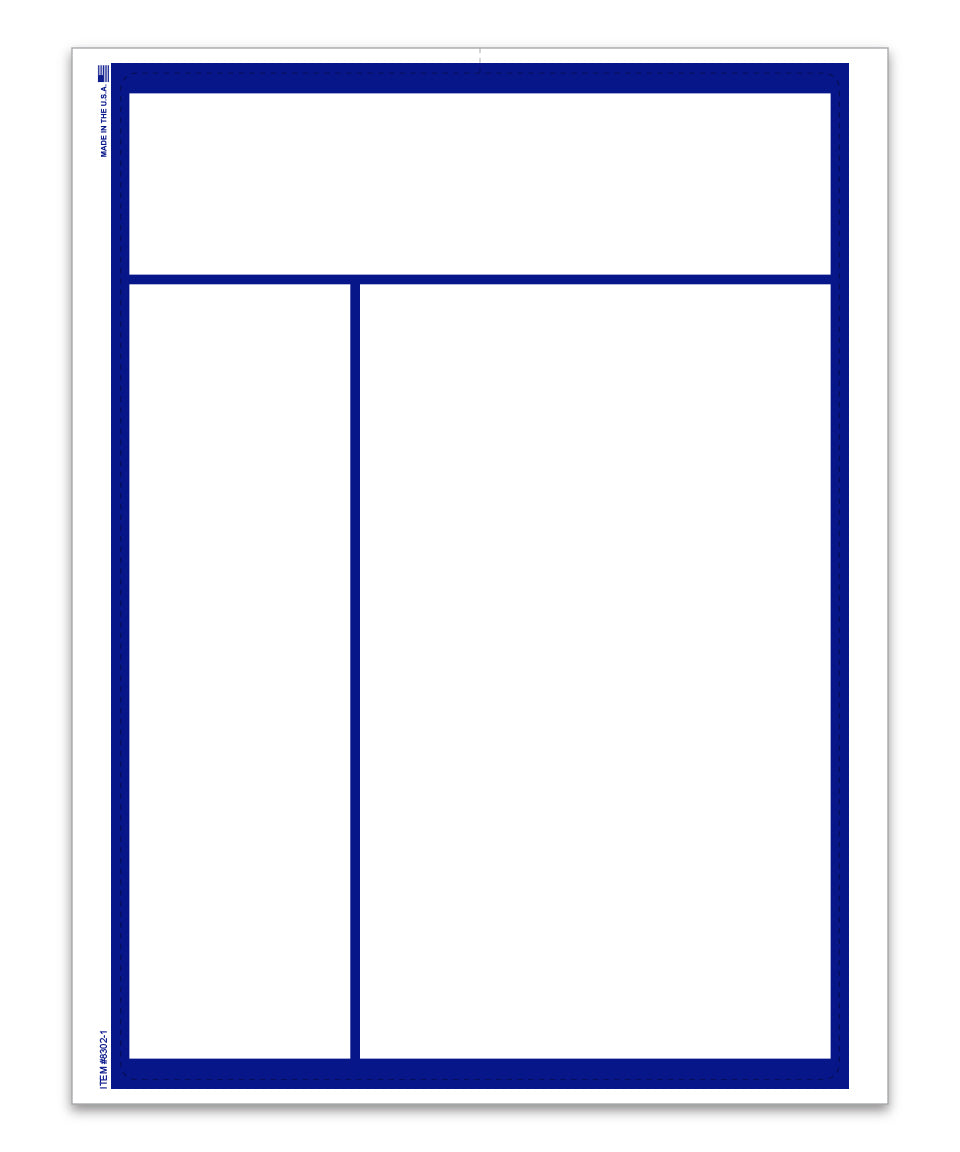 8.5" x 11" Laser Window Sticker, Blue Frame, Perm. Adh., 1 Part - Qty 250