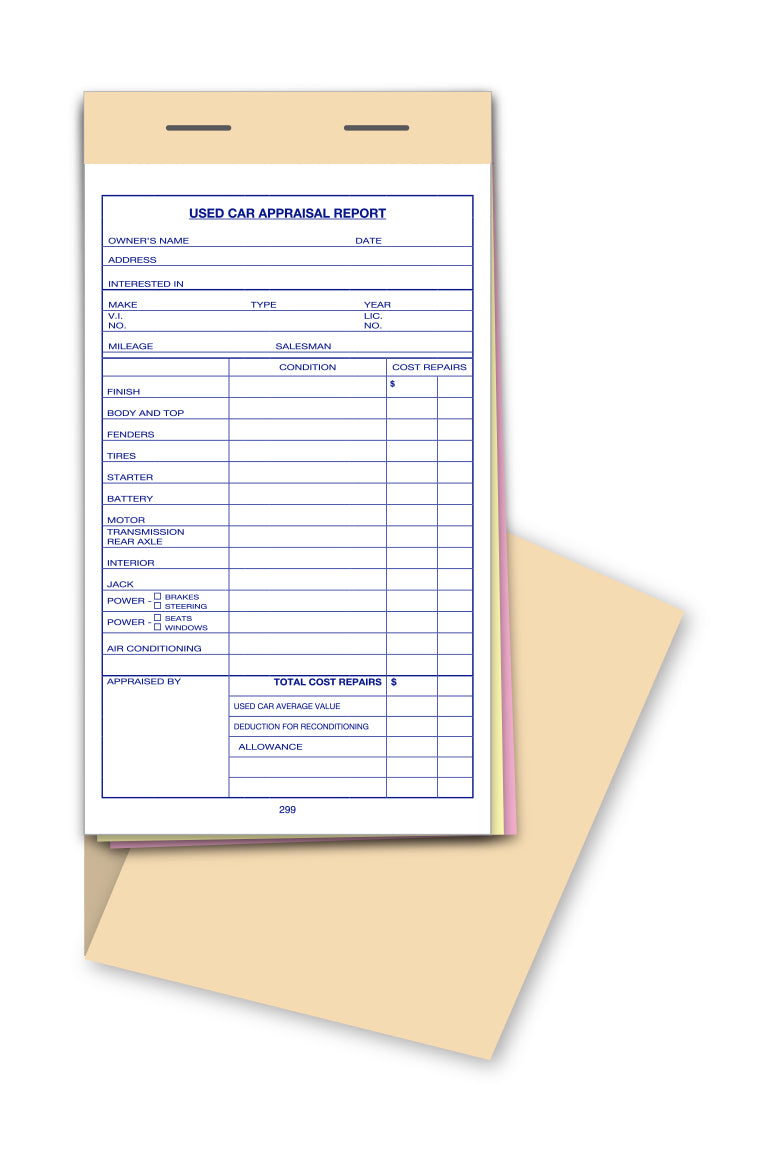 Used Vehicle Appraisal Book - #299 - 2 Part - Qty. 25 per book