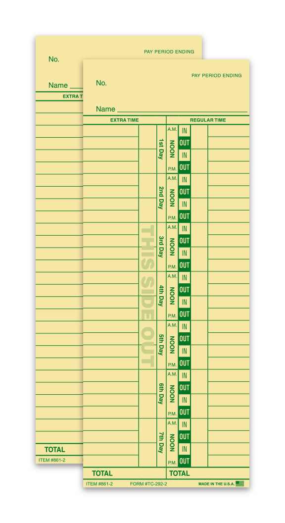Time Clock Cards - TC-292 - 2 Sided - Qty. 250