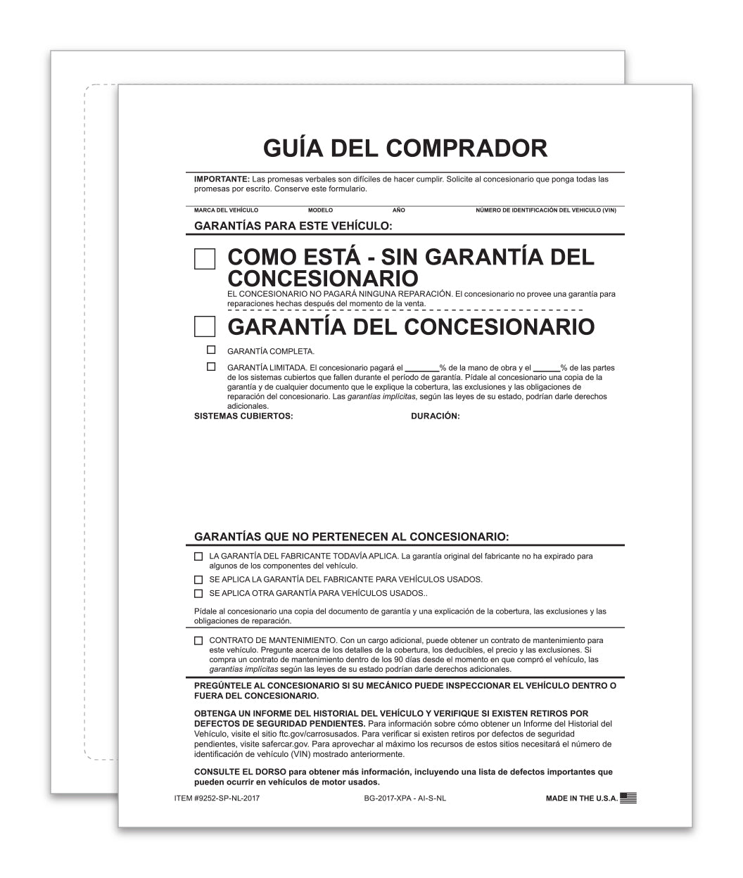 Exterior Buyers Guide - 2017 - As Is - P/A - Spanish-No Lines - Qty. 100